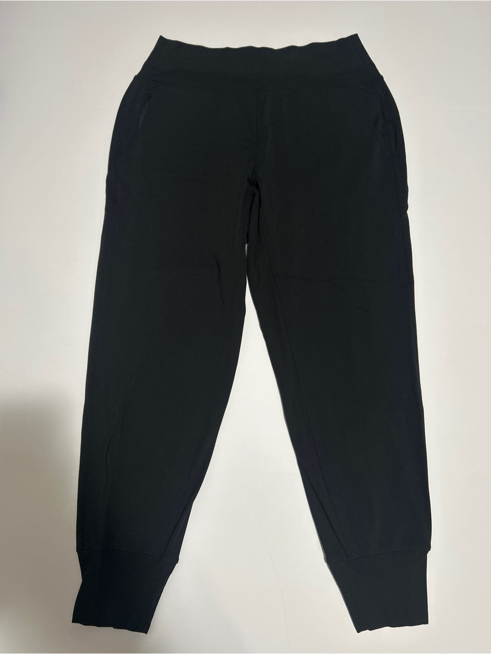 Athleta Womens Medium Black Venice Ribbed Waistband Jogger Pants Zip Pockets